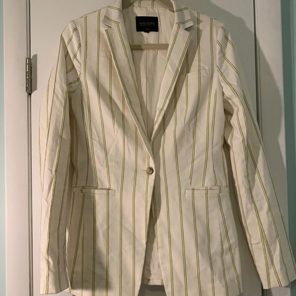 Banana Republic Striped Tailored Blazer | Lightweight One-Button Jacket 6 Tall